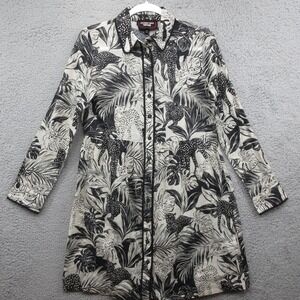 Johnny Was Workshop Piping Shirt Dress Womens XS Black White Animal Print Button